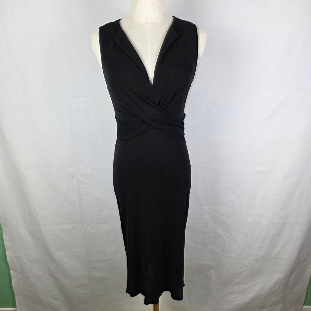 Diane von‎ Furstenberg Black V-Neck Crossover Midi Dress Italian Fabric Size 6